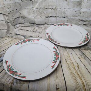 Vintage Fairfield Poinsettia & Ribbons Dinner Plate 10.5"  Set of 2